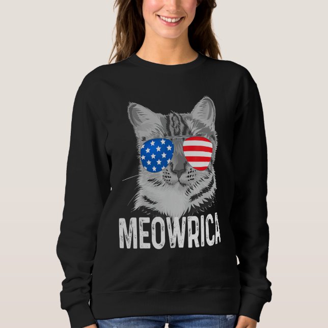 Sudadera Gato De Merica Para El 4 De Julio La Meowrica Con  (Anverso)