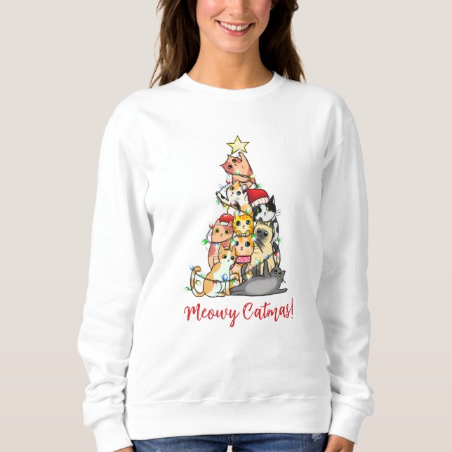 Sudadera Gato de Navidad Meowy adorable árbol de Navidad (Anverso)