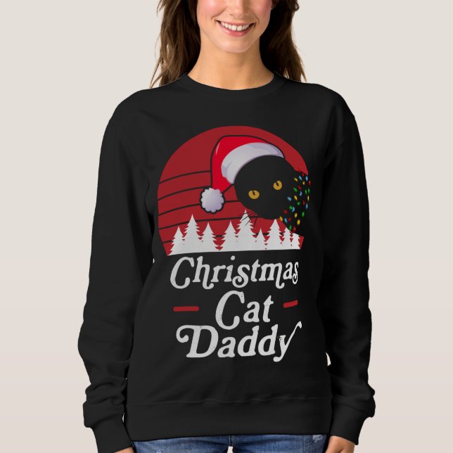 Sudadera Gato de Navidades retro con luces de collar de Nav (Anverso)