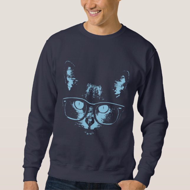 Sudadera Gato de nerd azul (Anverso)