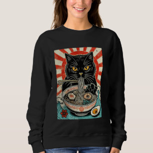 Sudadera Gato de Ramen vintage que come fideos de comida ja