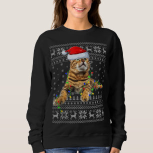 Sudadera Gato de Santa Hat Bengal Navidad iluminando un gat