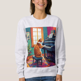 Sudadera Gato de Tabby jugando al piano