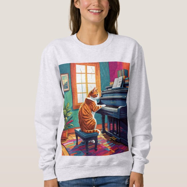 Sudadera Gato de Tabby jugando al piano (Anverso)