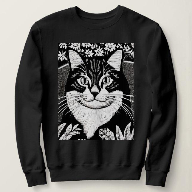 Sudadera Gato de Tabby rodeado de flores (Anverso del diseño)
