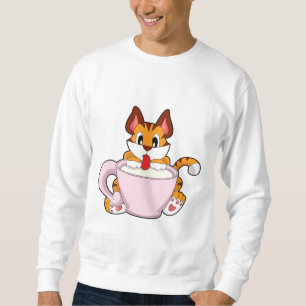 Sudadera Gato de tigre con una copa de leche. PNG