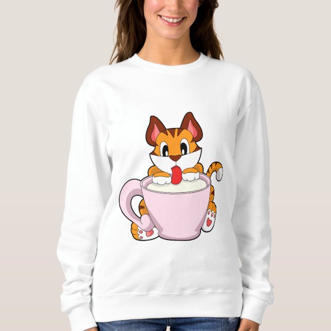 Sudadera Gato de tigre con una copa de leche. PNG (Anverso)