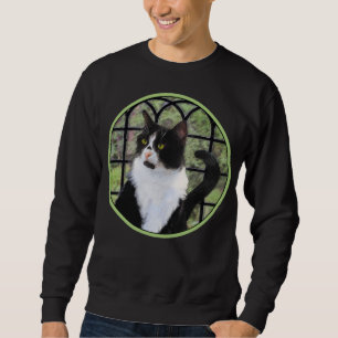Sudadera Gato de Tuxedo en la ventana Pintura de arte anima
