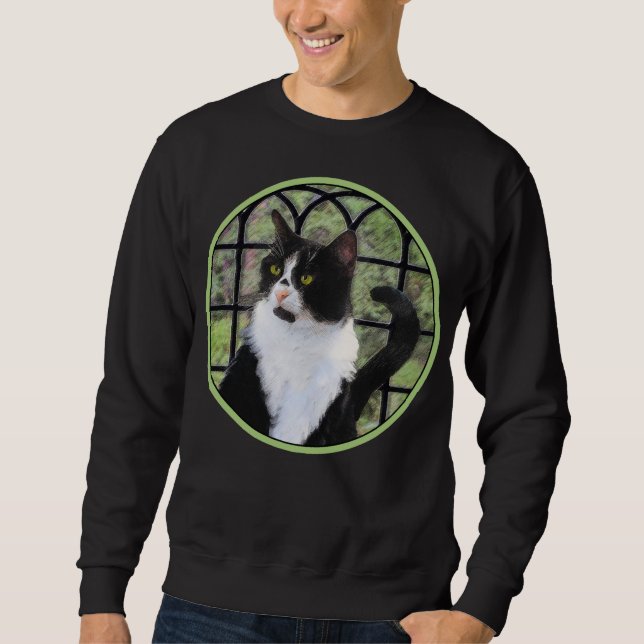 Sudadera Gato de Tuxedo en la ventana Pintura de arte anima (Anverso)