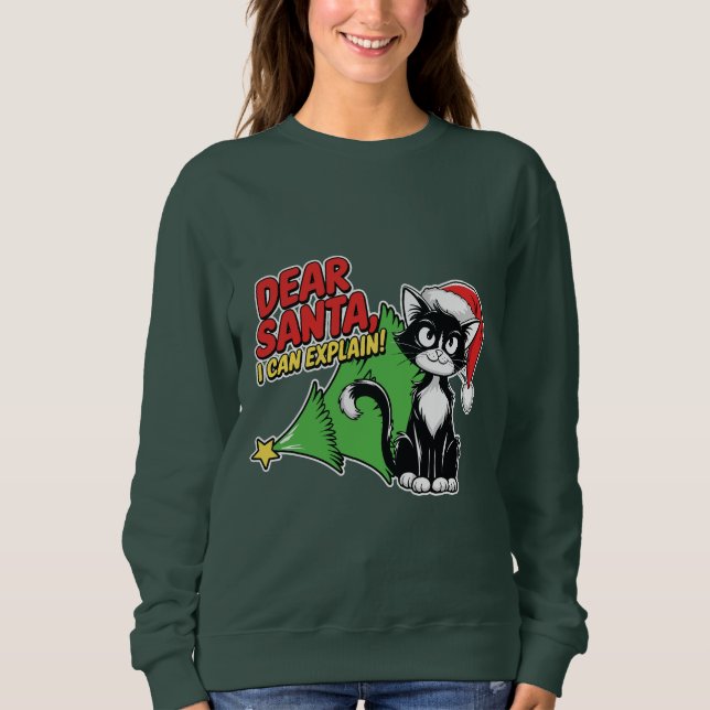 Sudadera Gato de Tuxedo Querido Papá Noel, puedo explicarlo (Anverso)