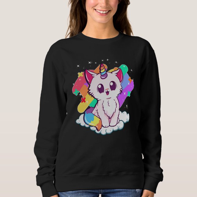 Sudadera Gato de unicornio adorable con arcoiris mágico (Anverso)