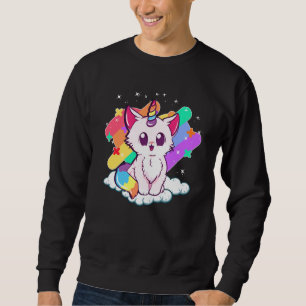 Sudadera Gato de unicornio adorable con arcoiris mágico