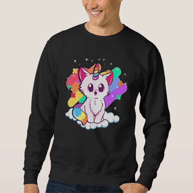 Sudadera Gato de unicornio adorable con arcoiris mágico (Anverso)