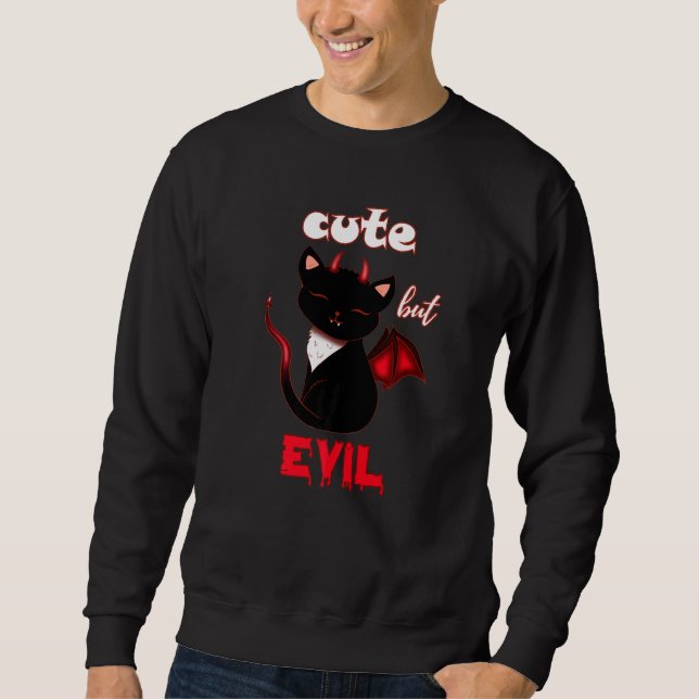 Sudadera Gato Demonio Halloween Lindo Pero Malvado (Anverso)