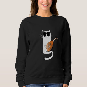 Sudadera Gato Divertido con Gafas de Sol Tocando el Laúd