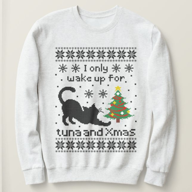 Sudadera Gato Divertido Pixel Knit Navidad Fea (Anverso del diseño)