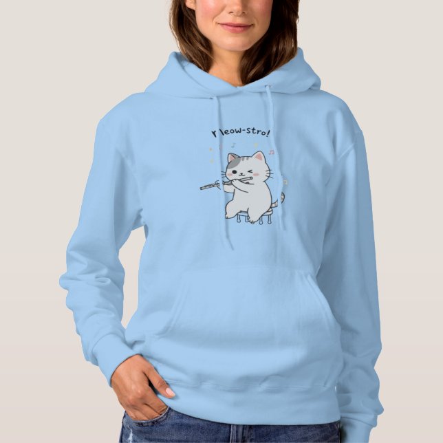 Sudadera Gato Divertido Tocando Flauta Moda Femenina (Anverso)