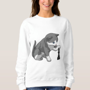 Sudadera Gato en ajedrez con pieza de ajedrez Bishop