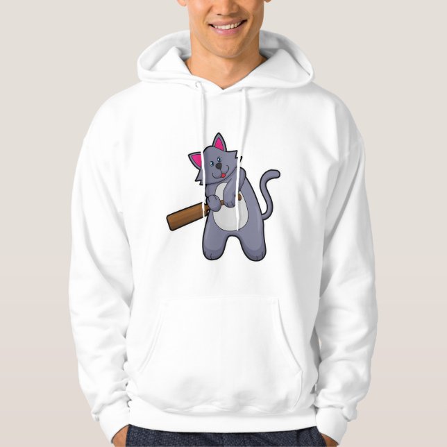 Sudadera Gato en el críquet con bate de críquet (Anverso)