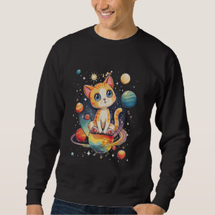 Sudadera gato en el espacio con planetas en galaxias niños 