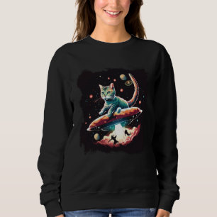 Sudadera Gato En El Espacio Exterior UFO Abducción Alien Fi