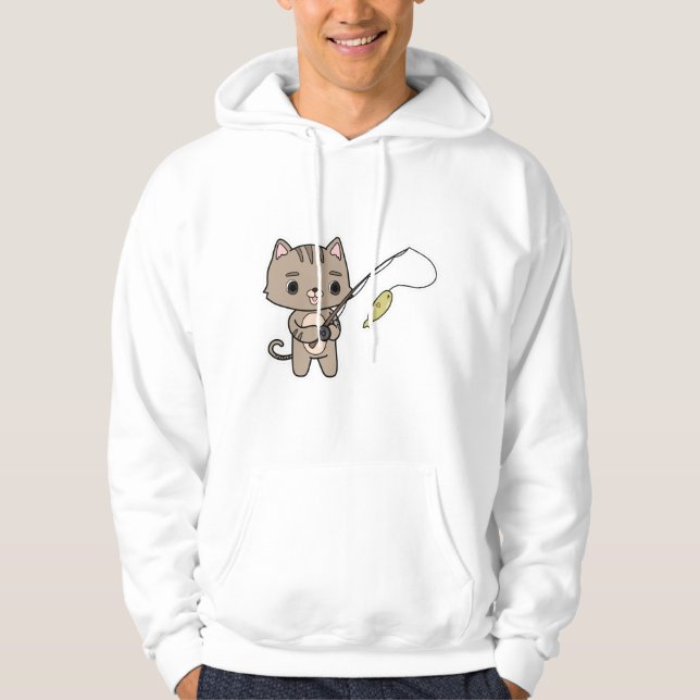 Sudadera Gato en la pesca con barra de pesca (Anverso)
