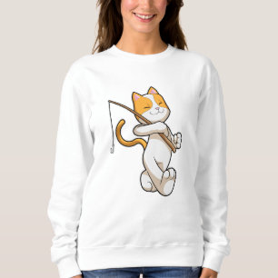 Sudadera Gato en la pesca con barra de pesca