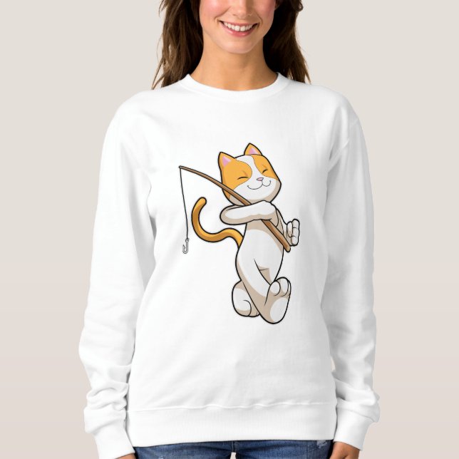 Sudadera Gato en la pesca con barra de pesca (Anverso)
