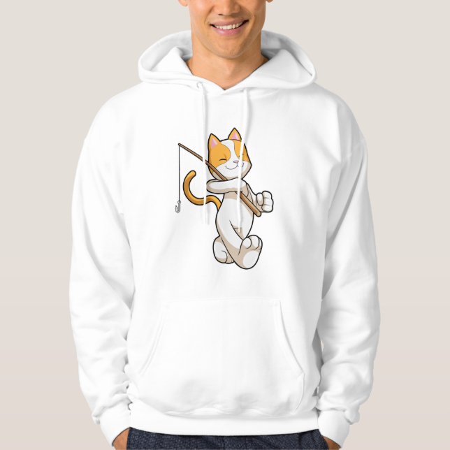 Sudadera Gato en la pesca con barra de pesca (Anverso)
