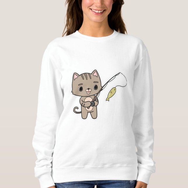Sudadera Gato en la pesca con barra de pesca (Anverso)