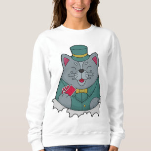 Sudadera Gato en Poker con tarjetas de póker