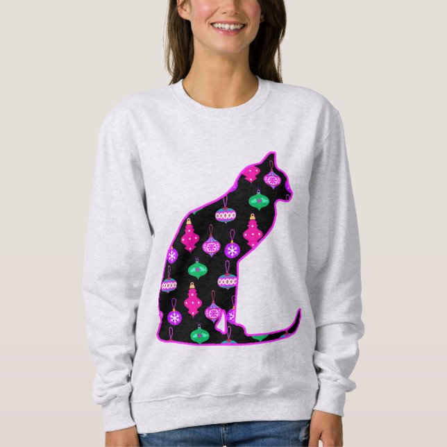 Sudadera Gato en un patrón de adornos navideños (Anverso)