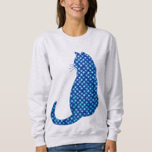 Sudadera Gato en un patrón de estrellas en azul profundo