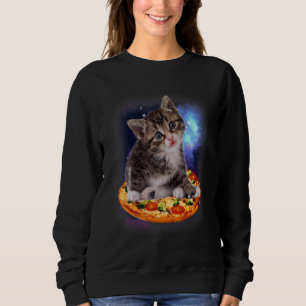 Sudadera Gato Espacial Gatito Montando Pizza Galaxia Comida