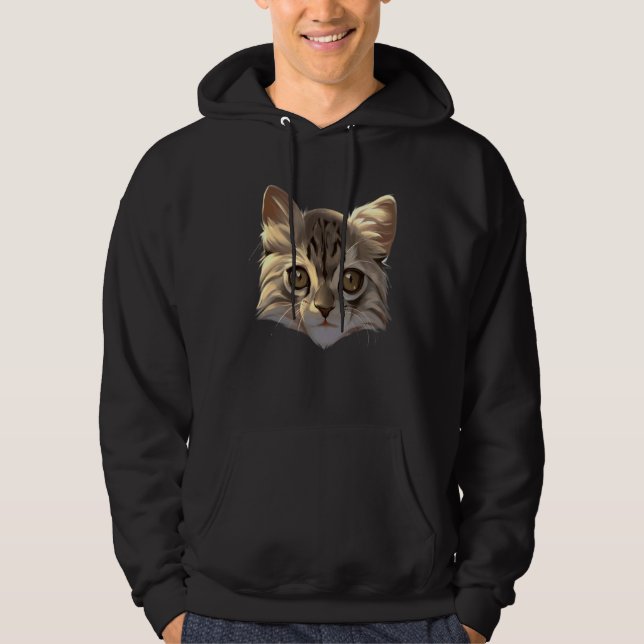 Sudadera Gato Gatito Gatito Cara Retrato Línea Rojo Mascota (Anverso)