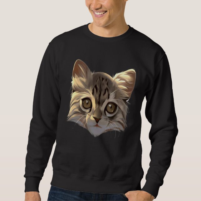 Sudadera Gato Gatito Gatito Cara Retrato Línea Rojo Mascota (Anverso)