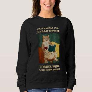 Sudadera Gato Gatito Leer Libros Beber Vino Conocer Cosas
