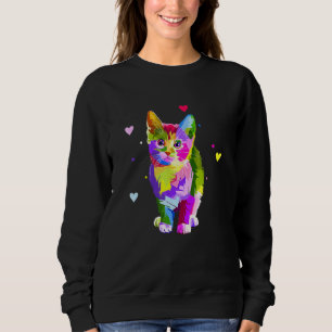 Sudadera Gato Gato Gato Gatito Arte Colorido Con Corazones