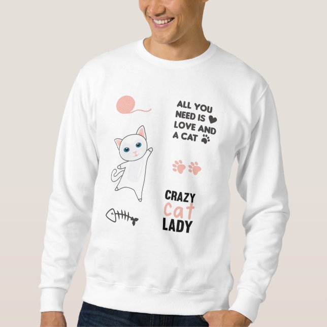 Sudadera Gato Gatos Blancos Saltos rosados Pegatina Paws Pa (Anverso)