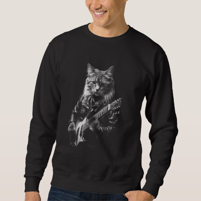 Sudadera Gato genial tocando guitarra eléctrica (Anverso)