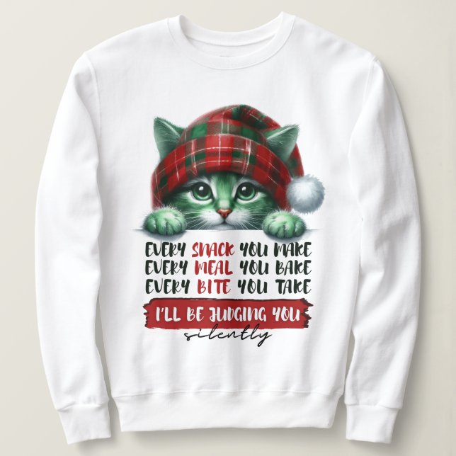 Sudadera Gato gracioso de Navidades juzgando silenciosament (Anverso del diseño)