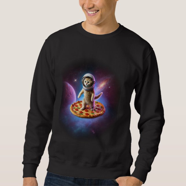 Sudadera Gato gracioso Volando Un Astronauta De Pizza (Anverso)