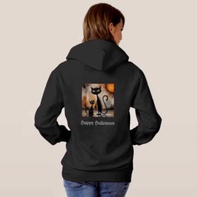 Sudadera Gato Grande Gato Pequeño Halloween  (10oz. cotton-poly blend 100% cotton face set-in sleeves  double needle-stitched armholes bottom band)