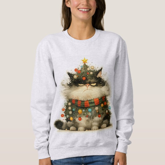 Sudadera Gato Gruñón En Navidades Enciende Gato Fundido (Anverso)