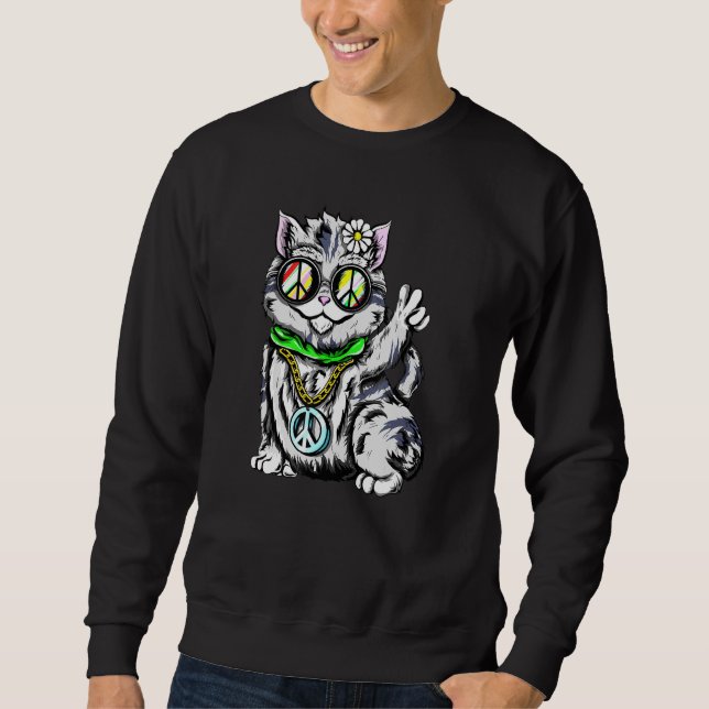 Sudadera Gato hippie retro (Anverso)