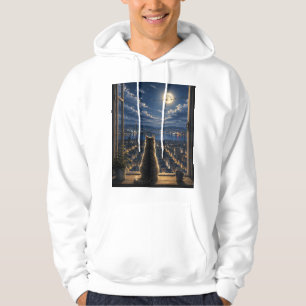 Sudadera Gato iluminado por la luna mirando la ventana noct