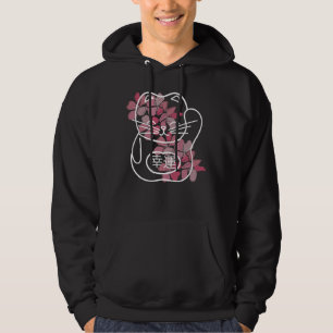 Sudadera Gato japonés de buena suerte con flores rosadas de