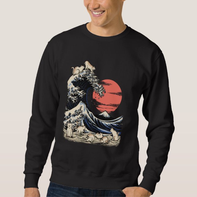 Sudadera Gato japonés de la camiseta Gato Kanagawa Wave Hok (Anverso)
