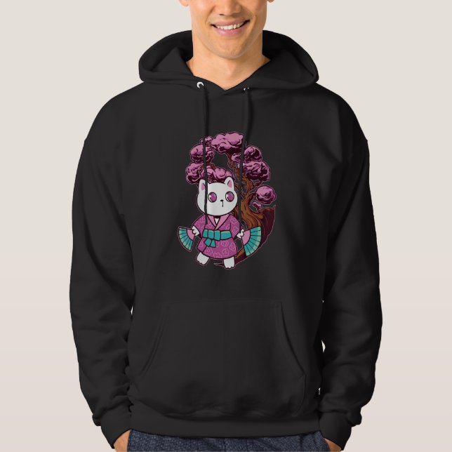 Sudadera Gato japonés Kitten Bonsai Tree Japan Cherry Bloss (Anverso)