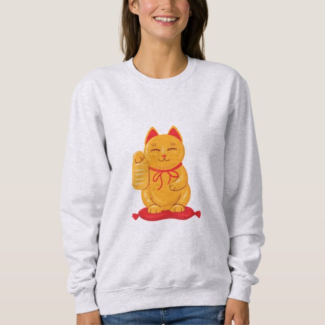 Sudadera Gato japonés maneki neko de oro, símbolo de riquez (Anverso)